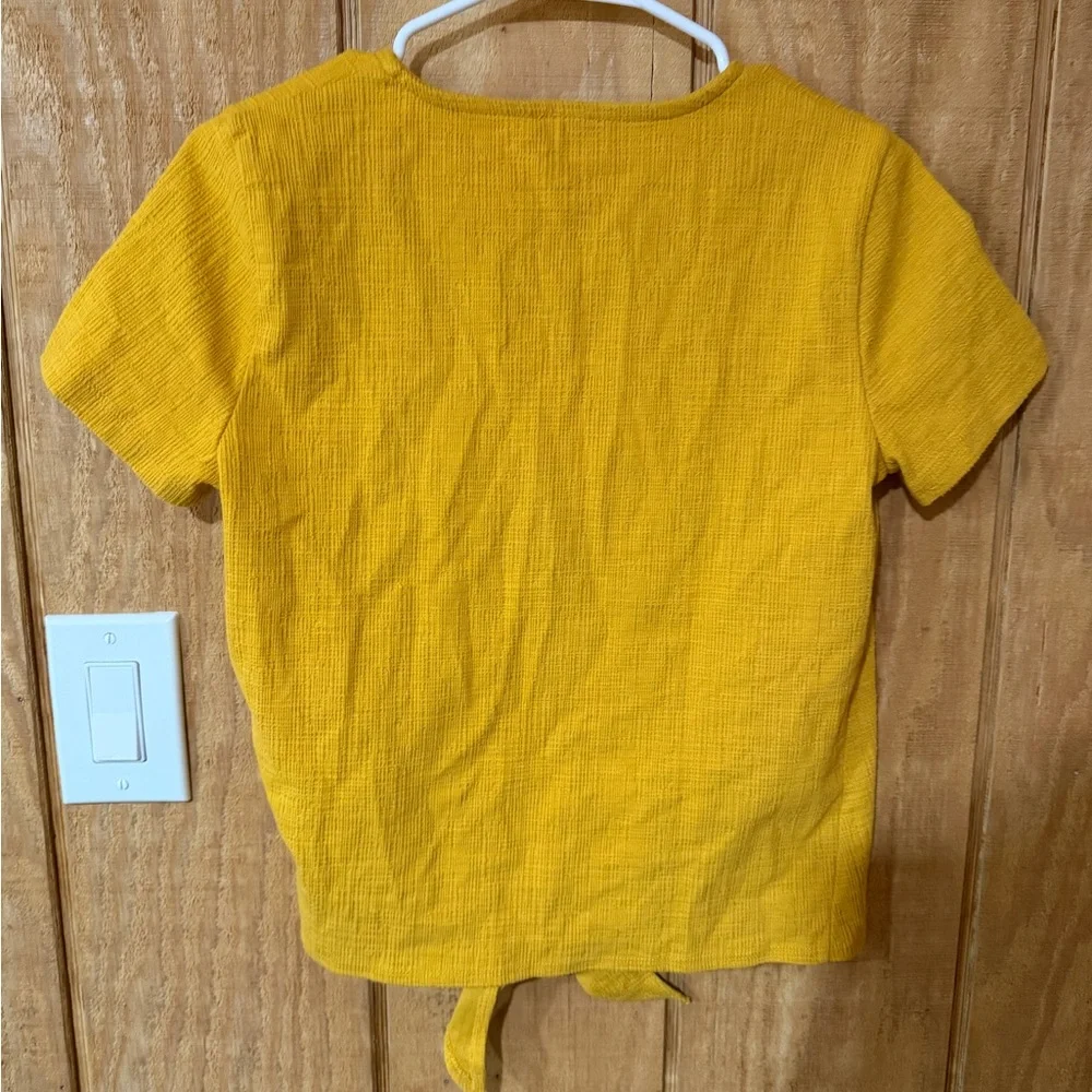 J. Crew Yellow V-Neck Tie-Front Tee